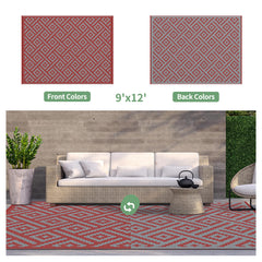 GENIMO Outdoor Rug 9'x12' Red Grey in garden setting