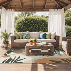 GENIMO outdoor rug beige olive with floral pattern