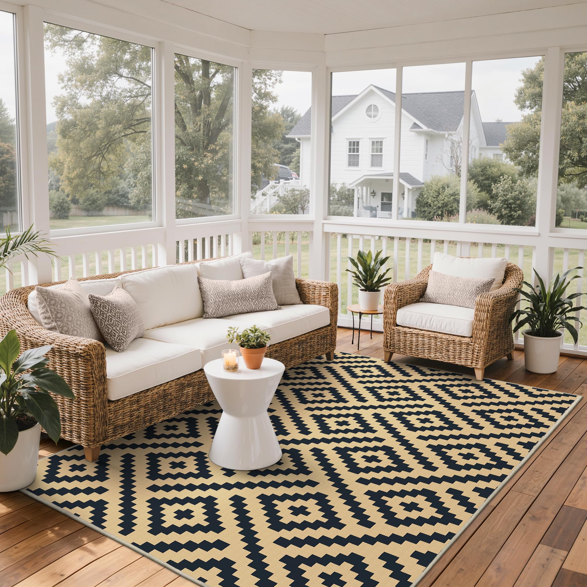 GENIMO Outdoor Rug displayed on a patio