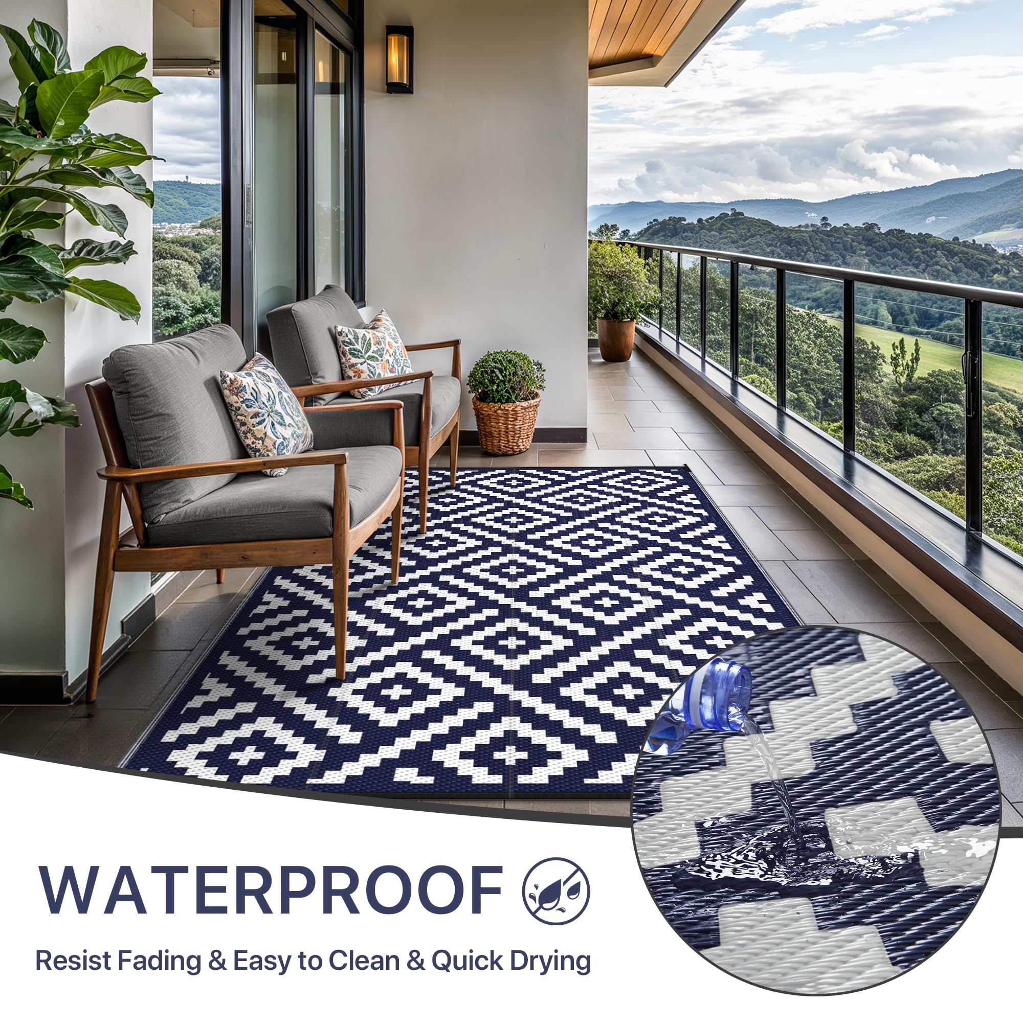 GENIMO outdoor rug folded with carry bag for easy transport