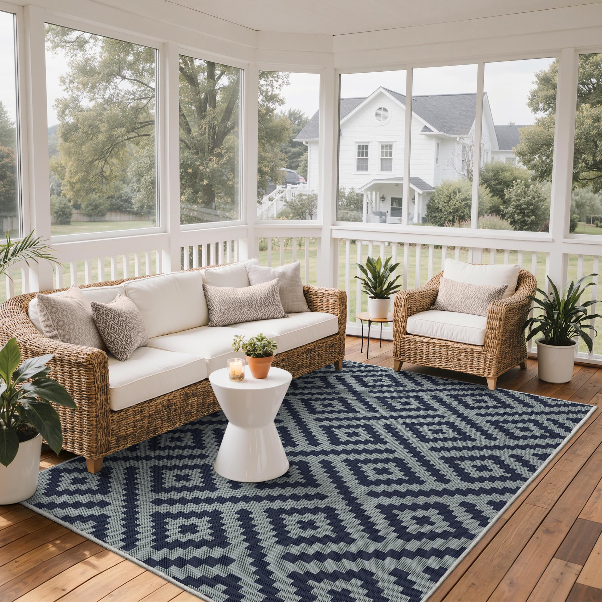 GENIMO Outdoor Rug geometric design on patio