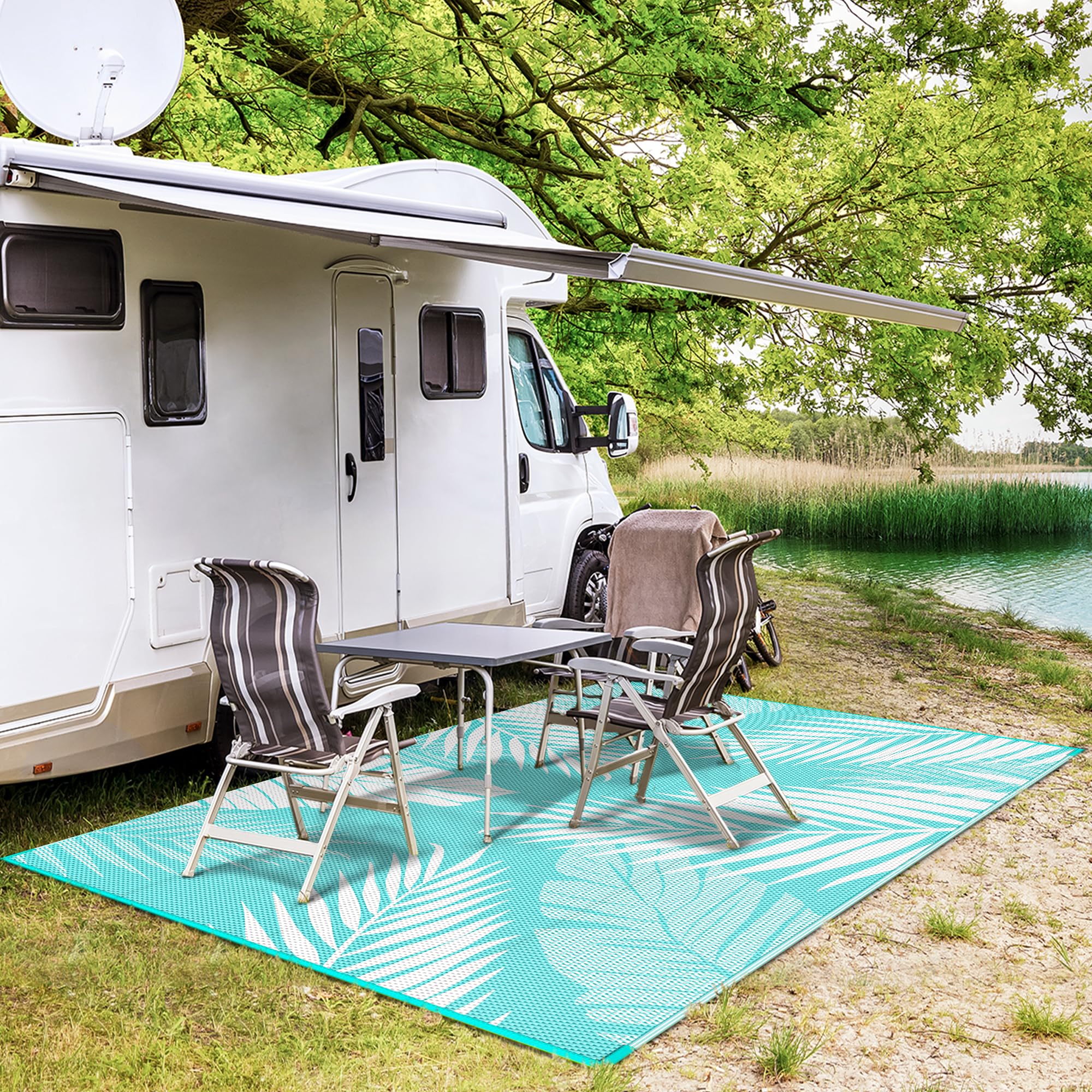 GENIMO outdoor rug in a camping environment
