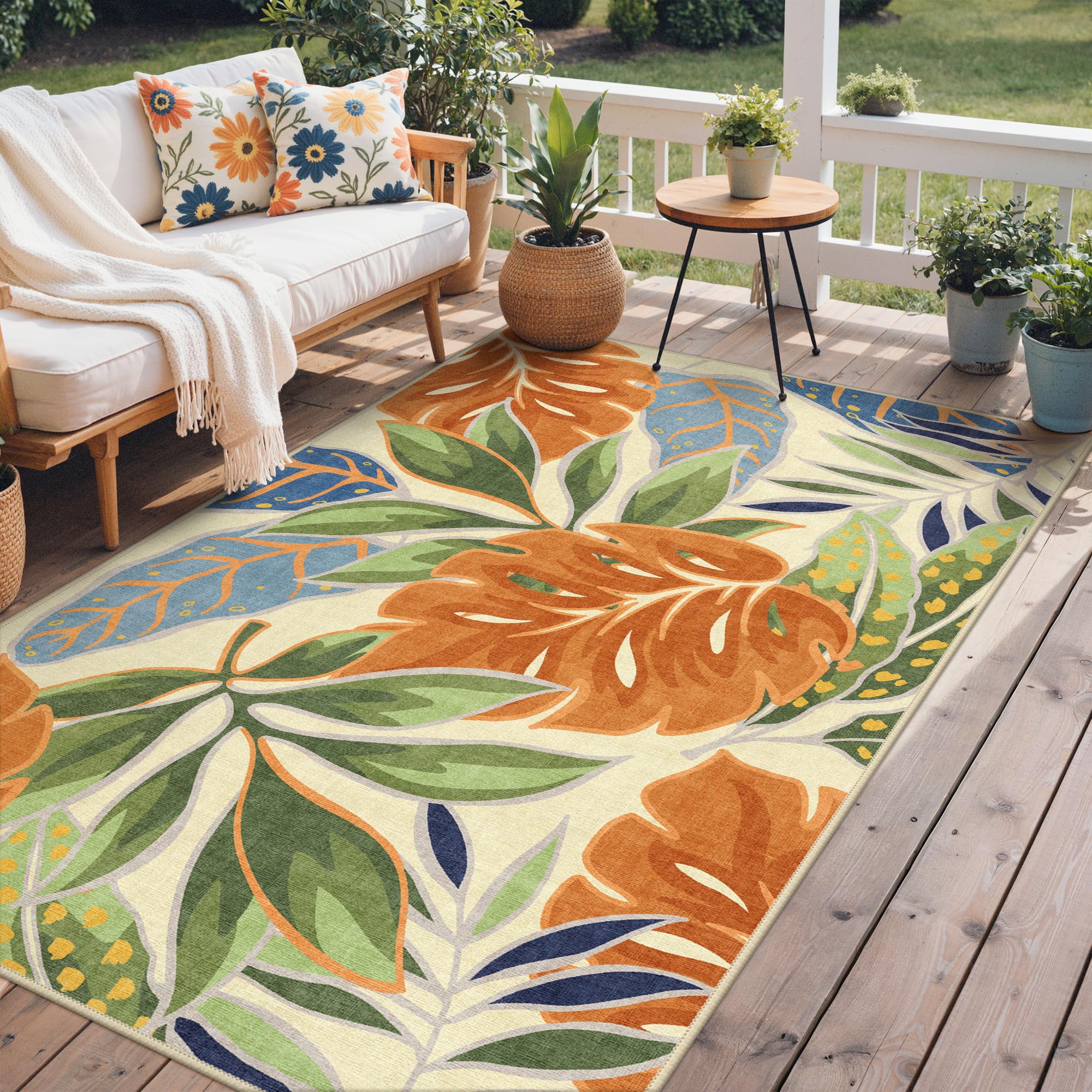 GENIMO Outdoor Rug in a garden with vibrant colours