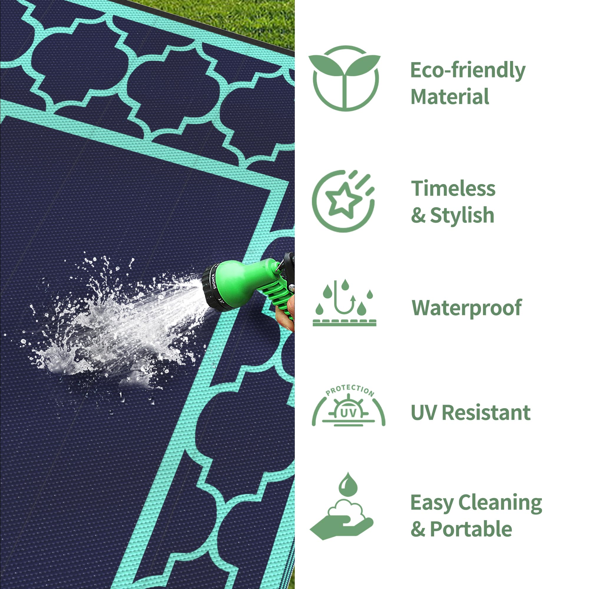 GENIMO Outdoor Rug in various outdoor settings
