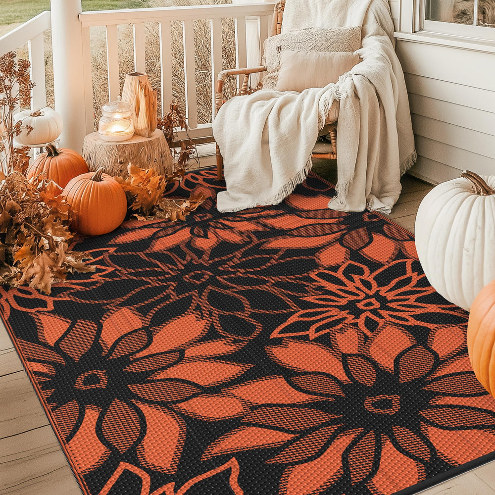 GENIMO Outdoor Rug laid out on a patio setting