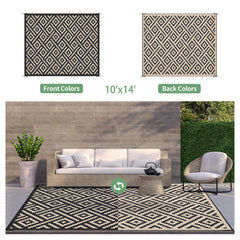 GENIMO outdoor rug laid out on patio with furniture