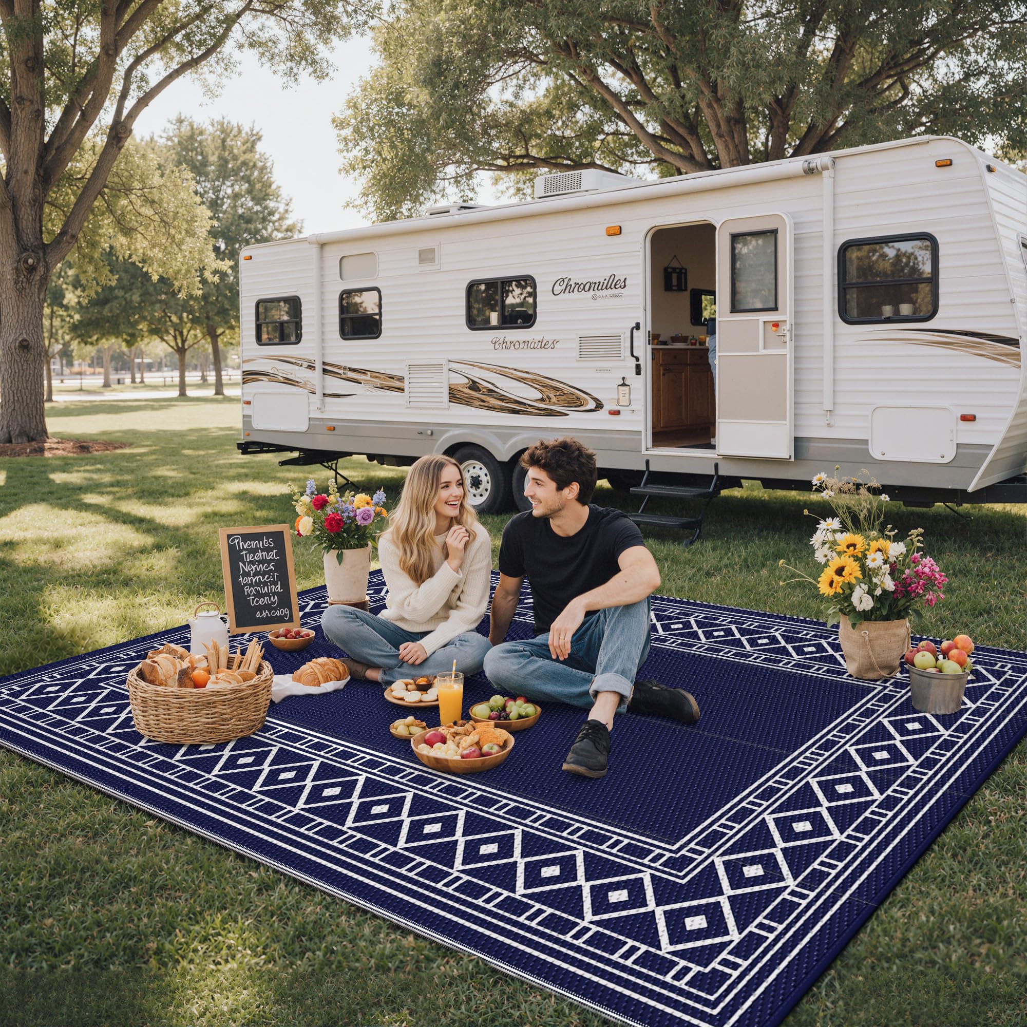 GENIMO Outdoor Rug on a patio setting with furniture