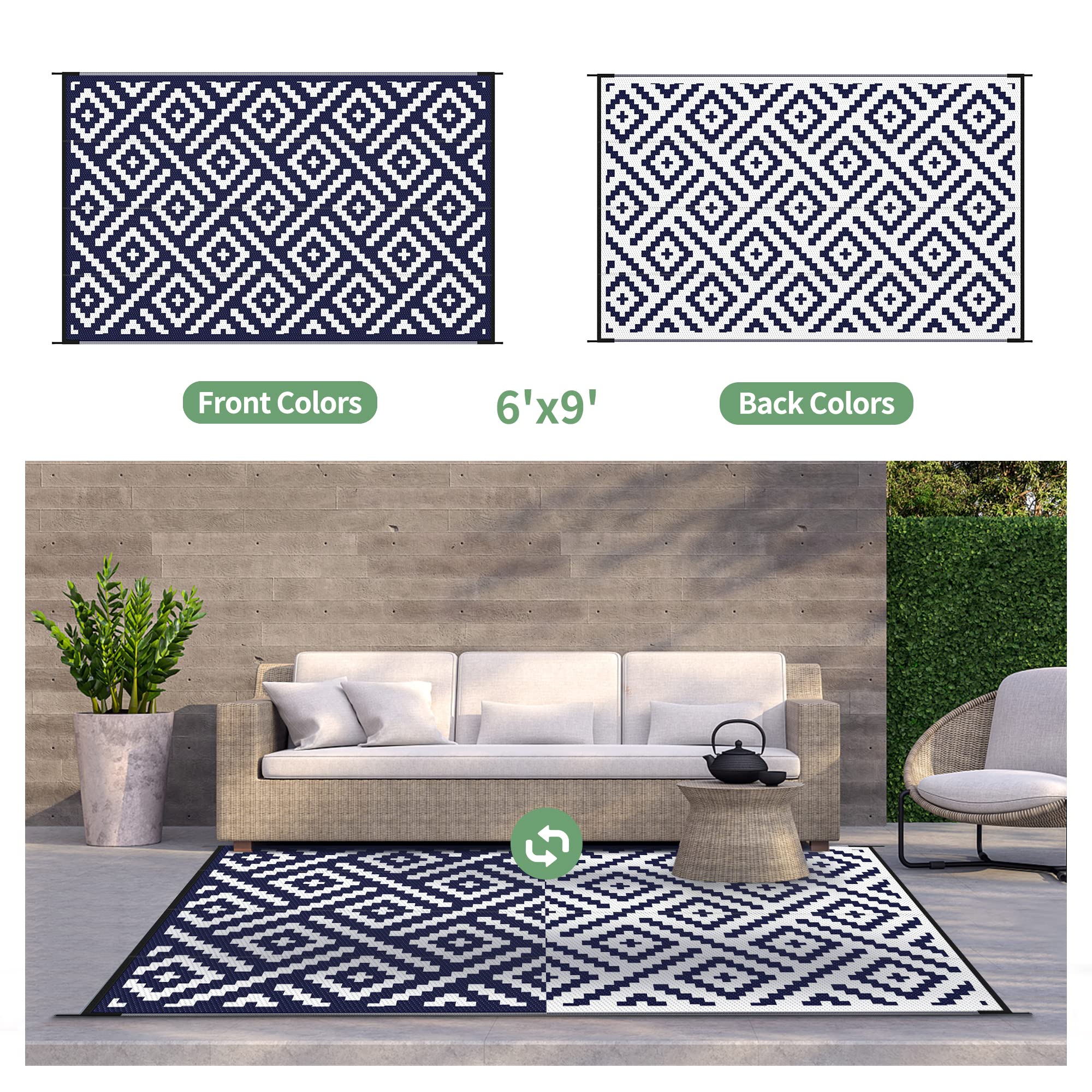 GENIMO outdoor rug on patio with furniture