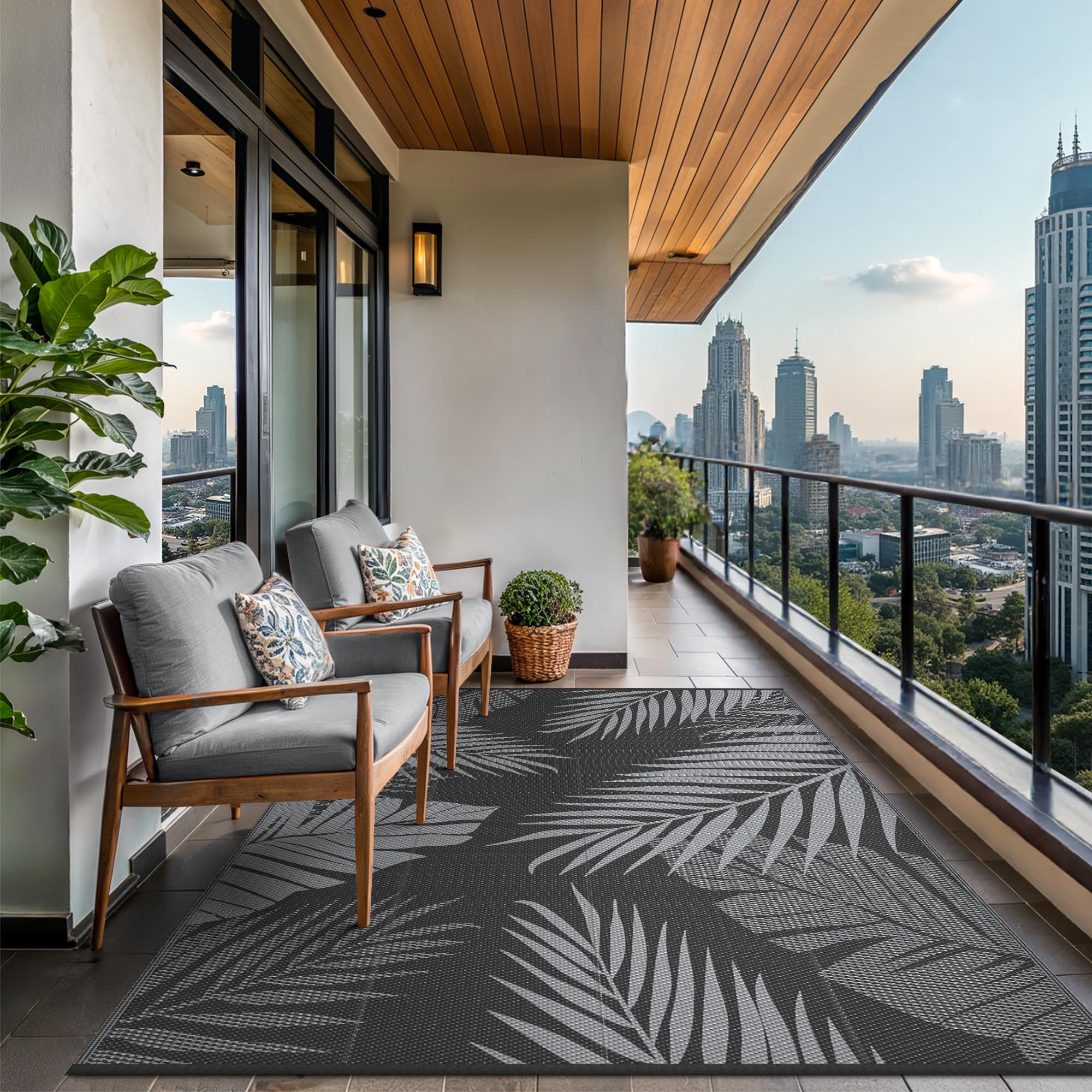 GENIMO Outdoor Rug packed in carry bag for portability