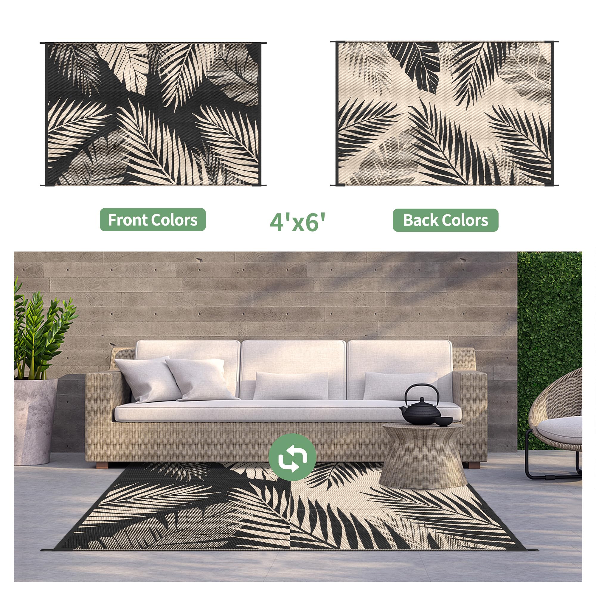 GENIMO Outdoor Rug palm leaf design close-up