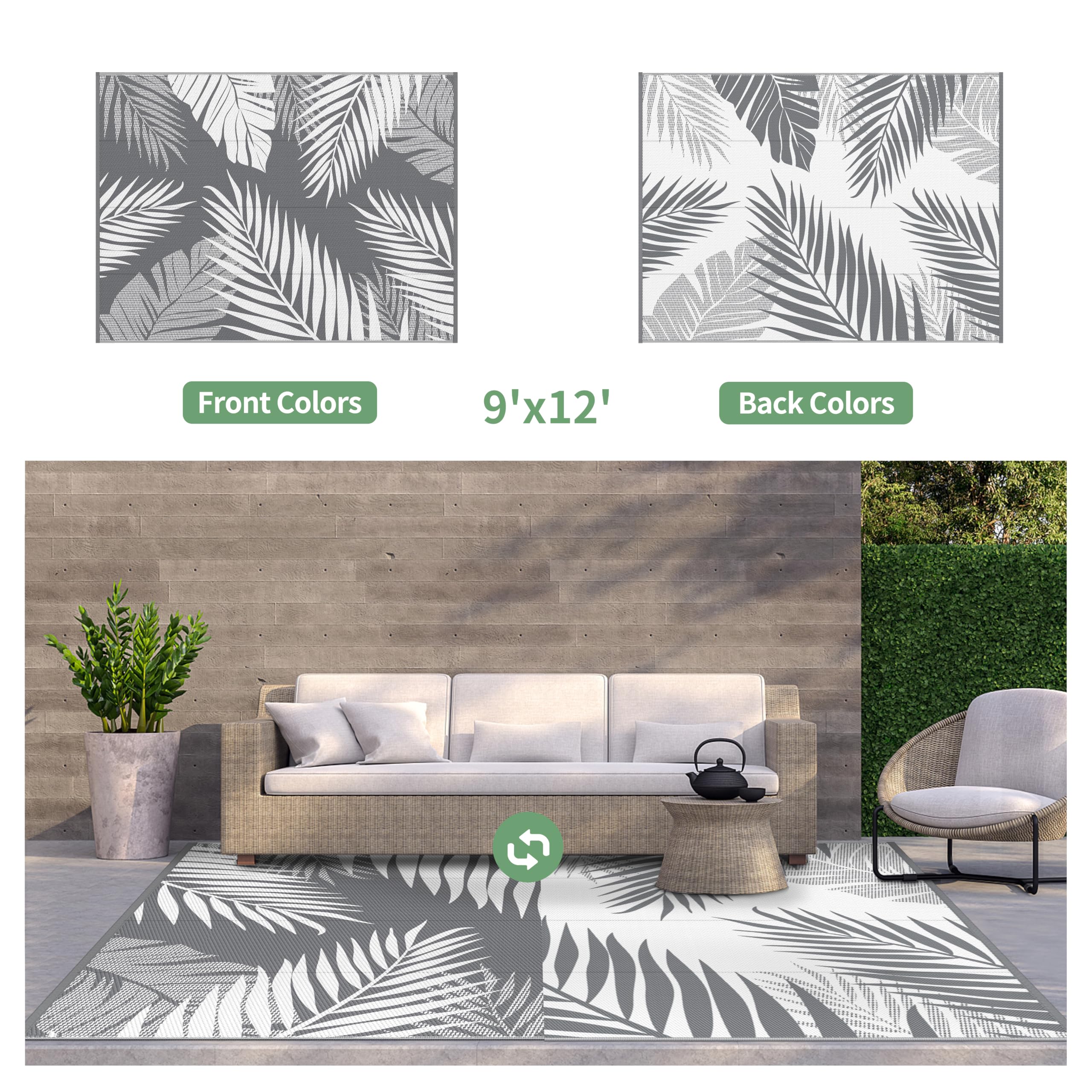 GENIMO Outdoor Rug palm leaf design close-up