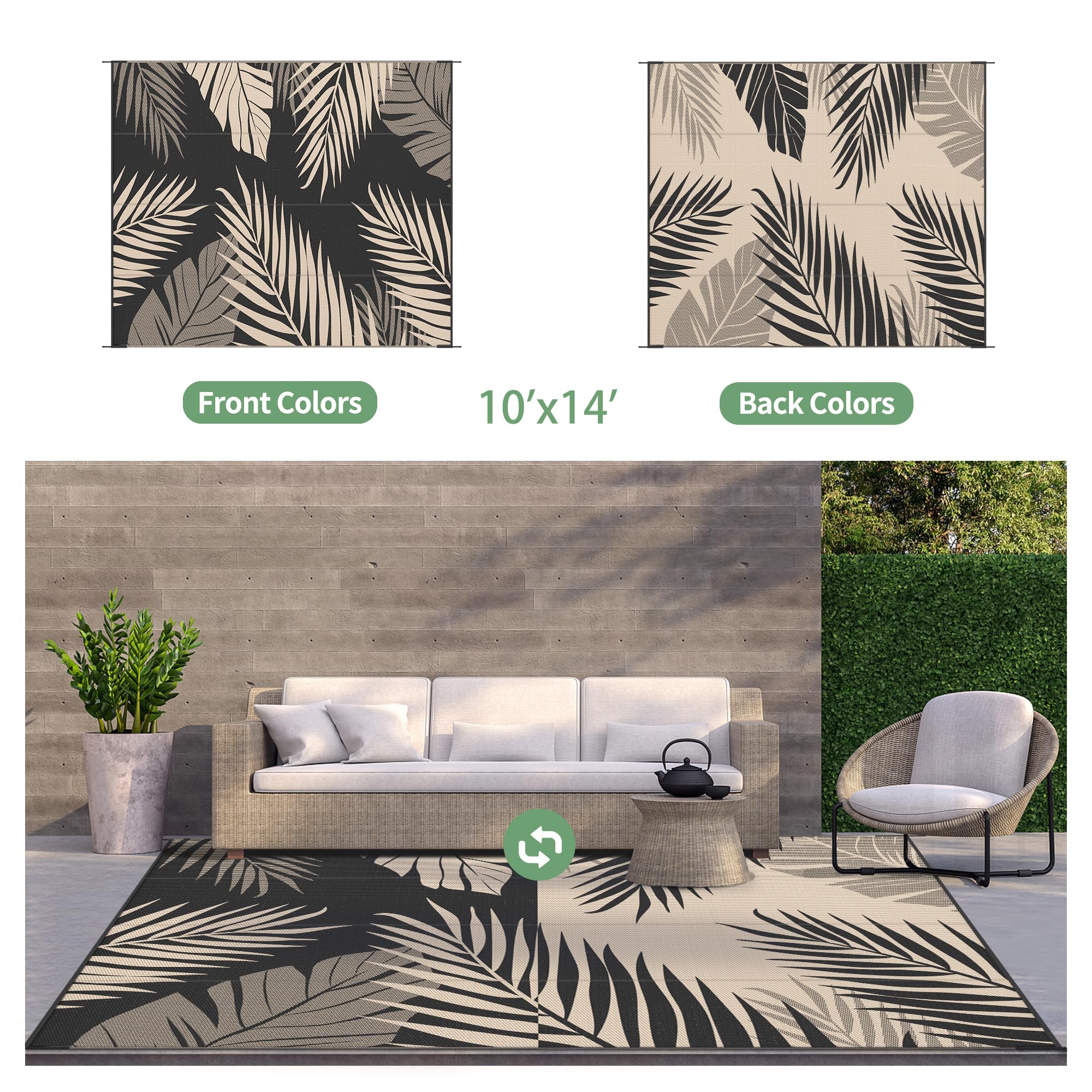 GENIMO Outdoor Rug palm leaf design side view