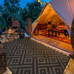 GENIMO Outdoor Rug reversible design showing both patterns