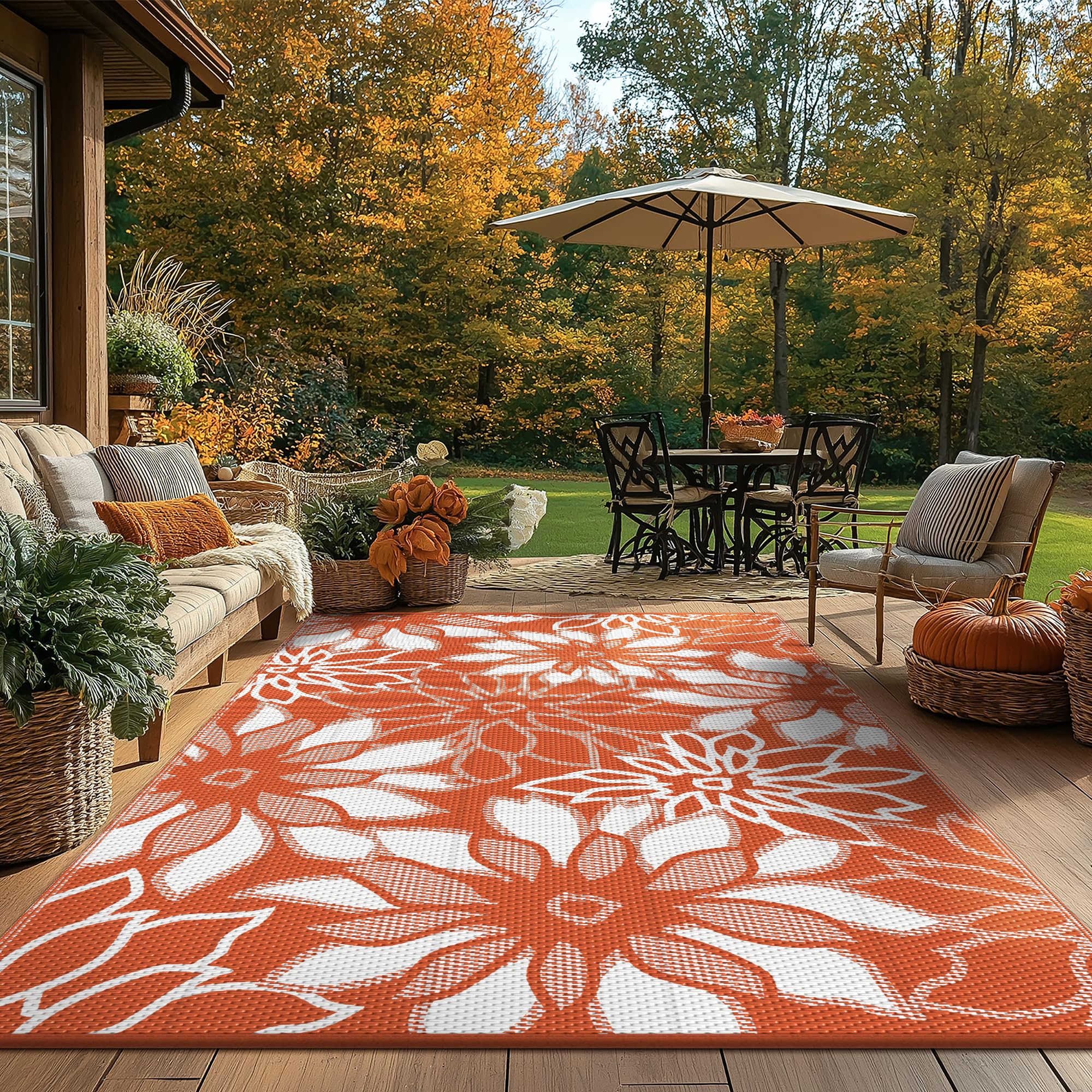 GENIMO Outdoor Rug reversible palm leaf pattern side view