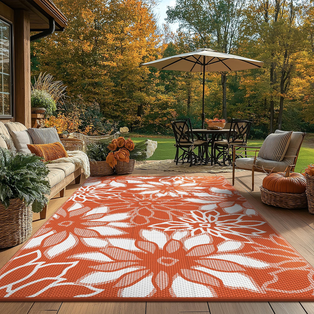 GENIMO Outdoor Rug reversible palm leaf pattern side view