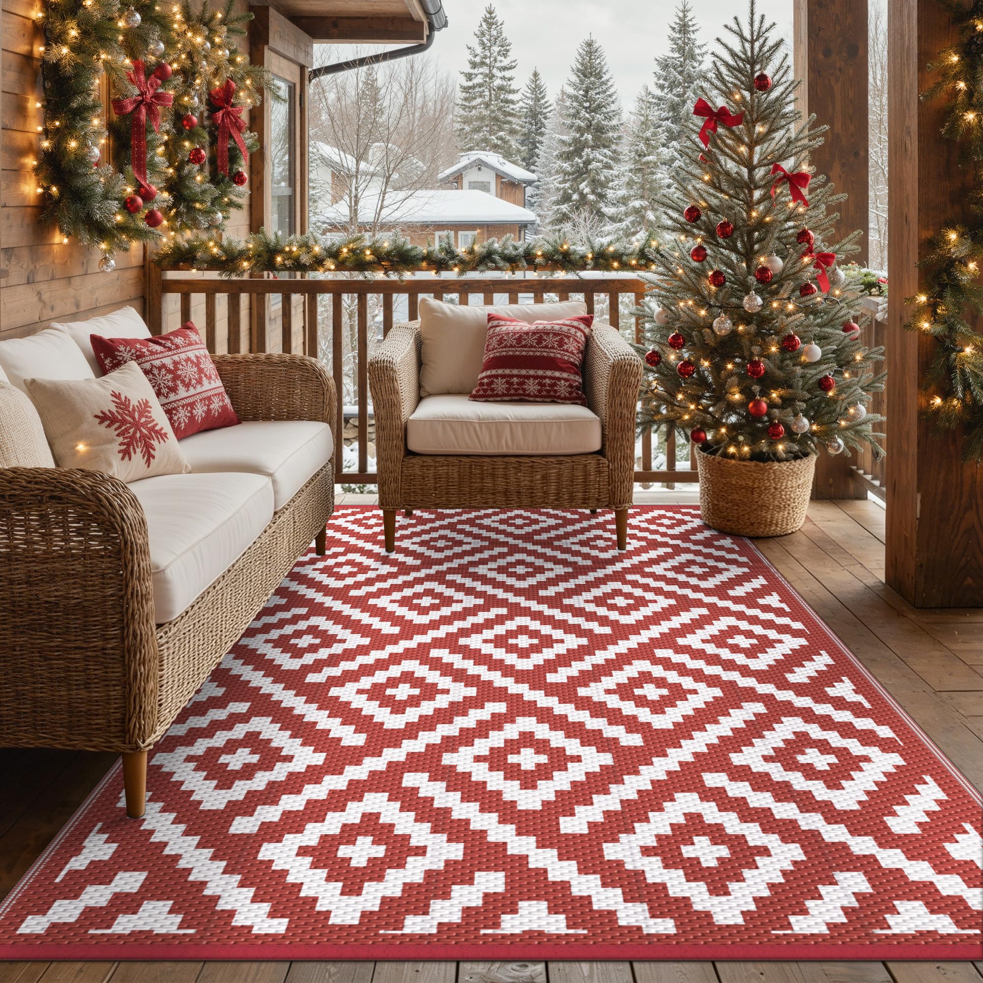 GENIMO Outdoor Rug reversible side showing geometric pattern