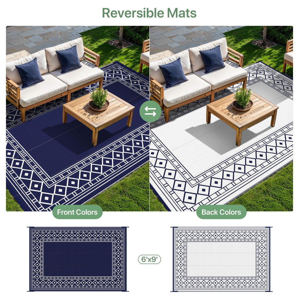 GENIMO outdoor rug rolled up for easy transport