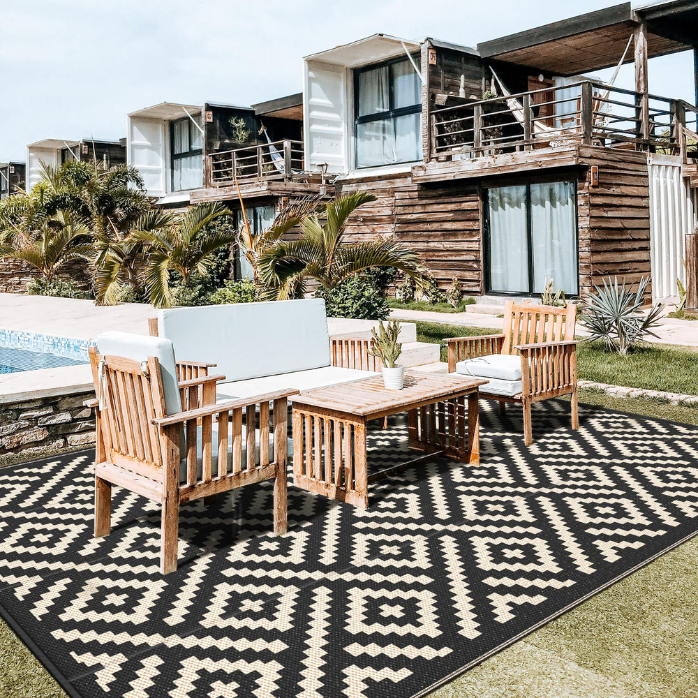 GENIMO outdoor rug showing drainage backing