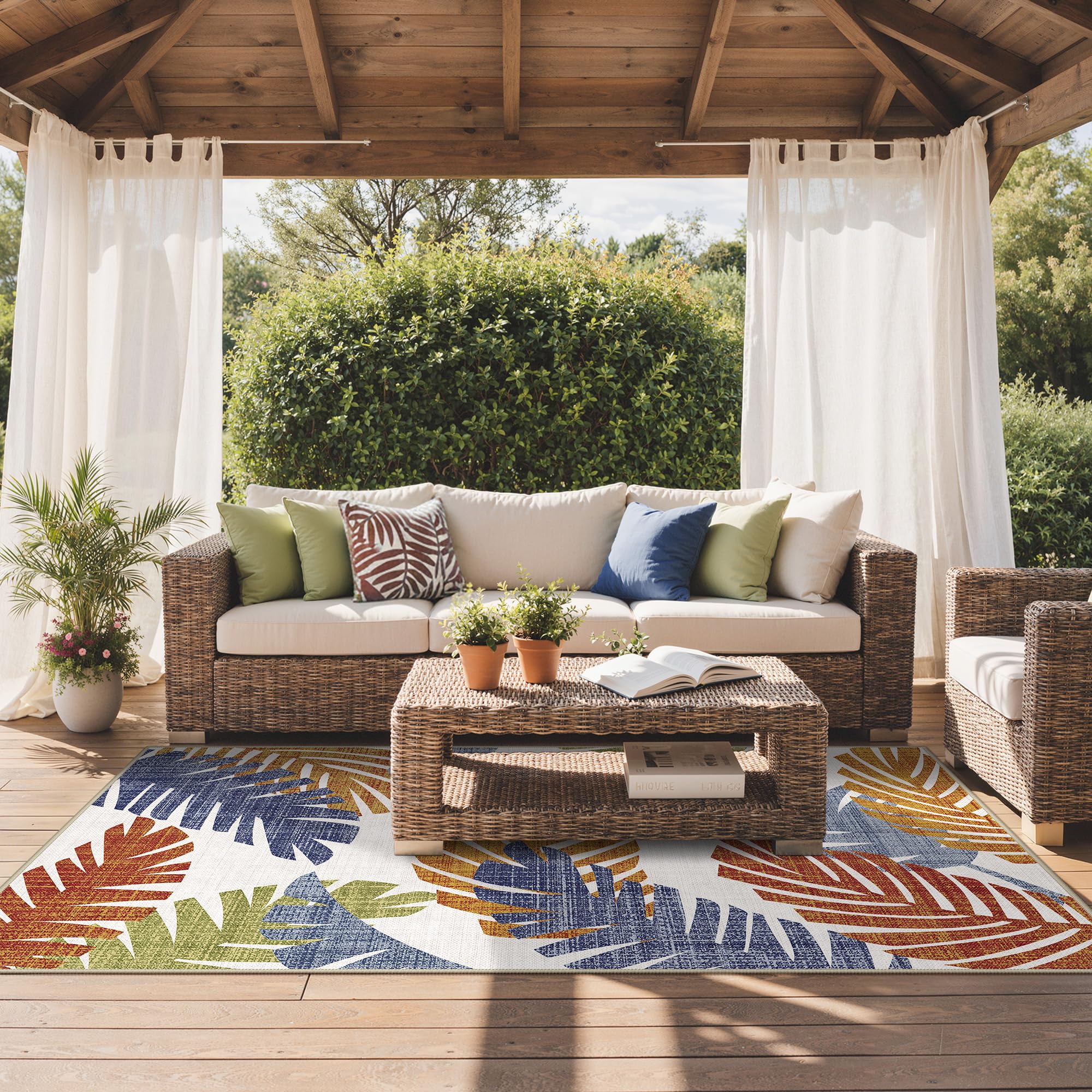 GENIMO Outdoor Rug showing floral pattern, side view