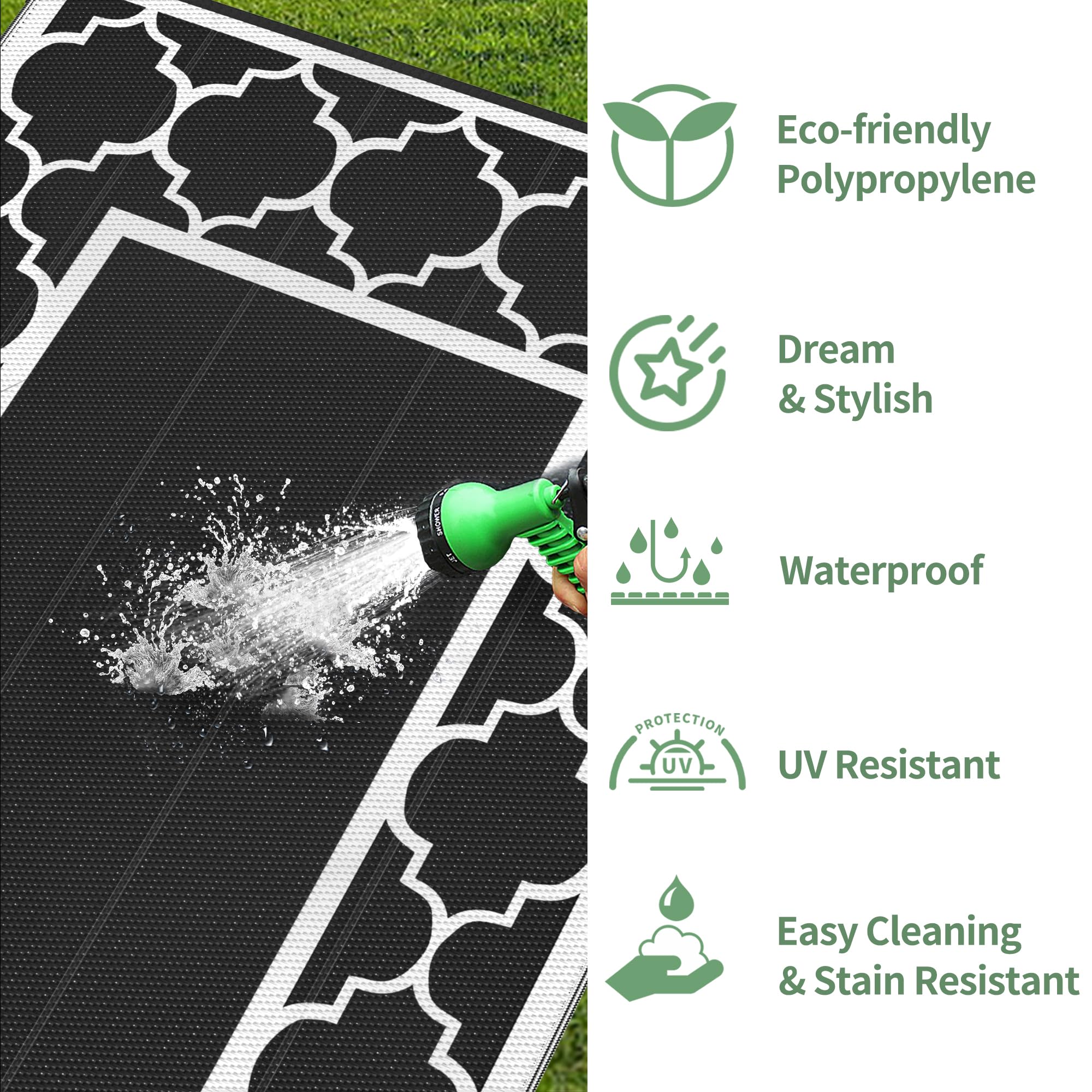 GENIMO Outdoor Rug showing reversible design