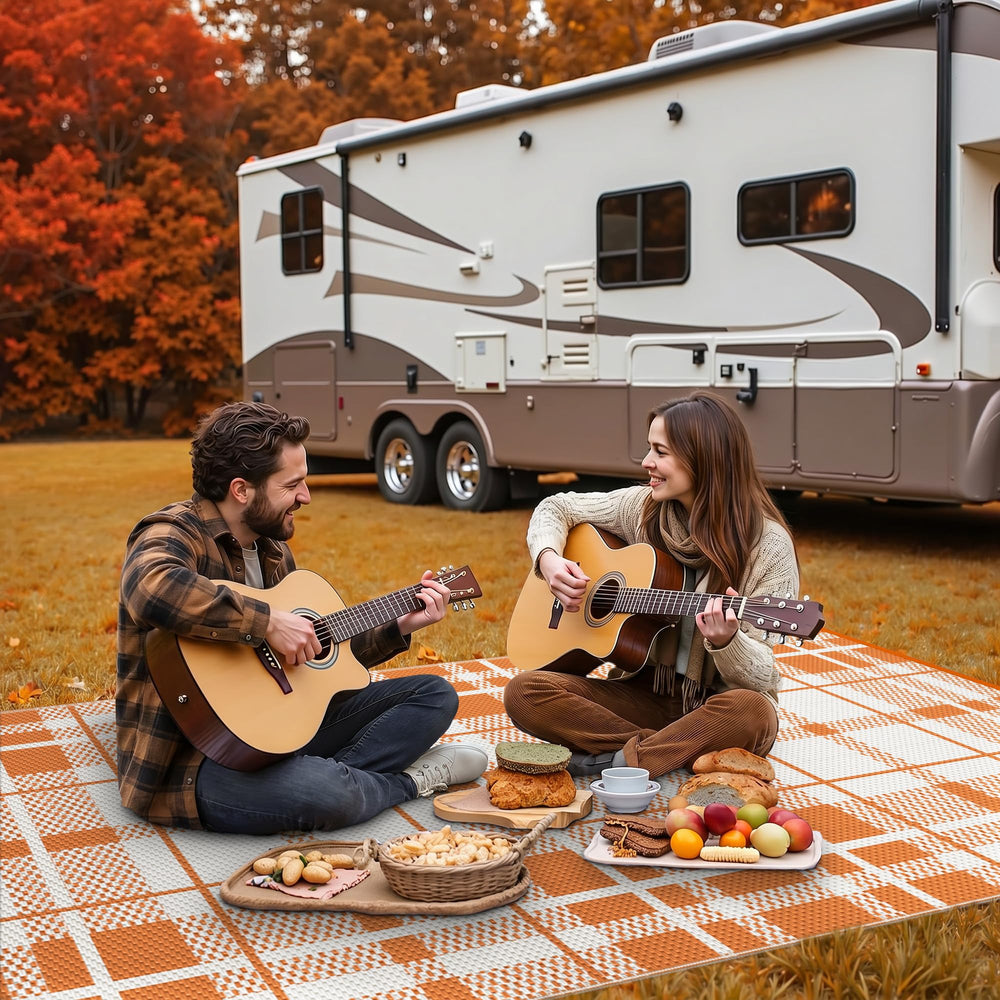 GENIMO reversible outdoor rug packed for camping