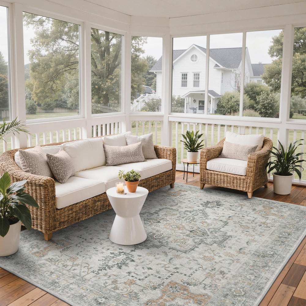 GENIMO rug on patio with floral design