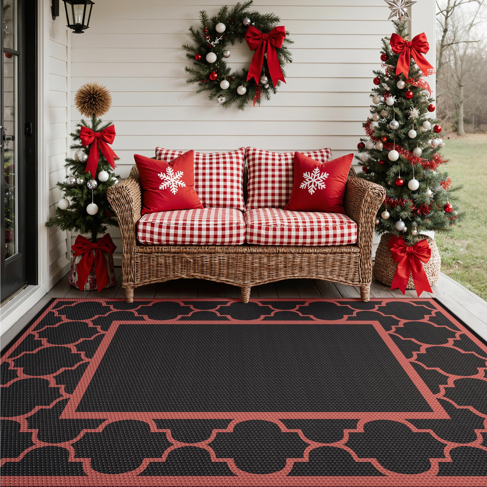 GENIMO Waterproof Rug displayed on patio furniture