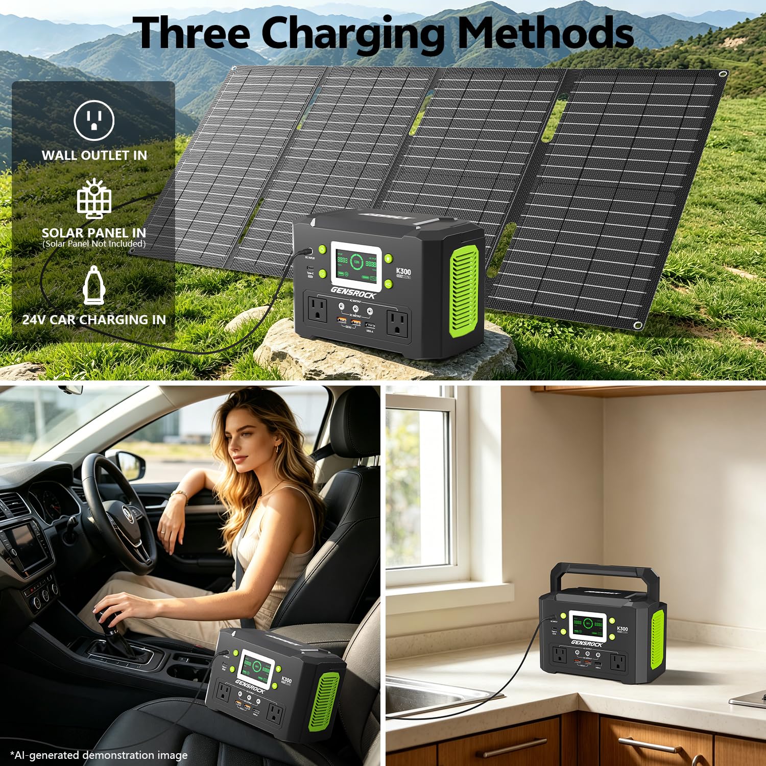 GENSROCK Portable Power Station with AC adapter and car charger
