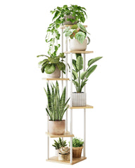 GENTINGBRO Corner Plant Stand 6 Tier White Oak front view
