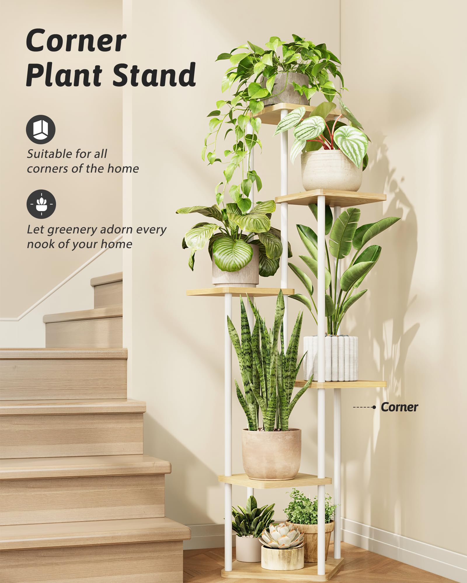 GENTINGBRO Corner Plant Stand 6 Tier with plants