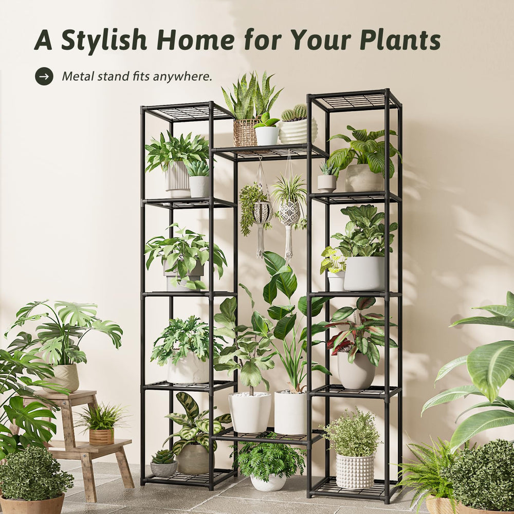GENTINGBRO Metal Plant Stand displayed in a lush garden setting