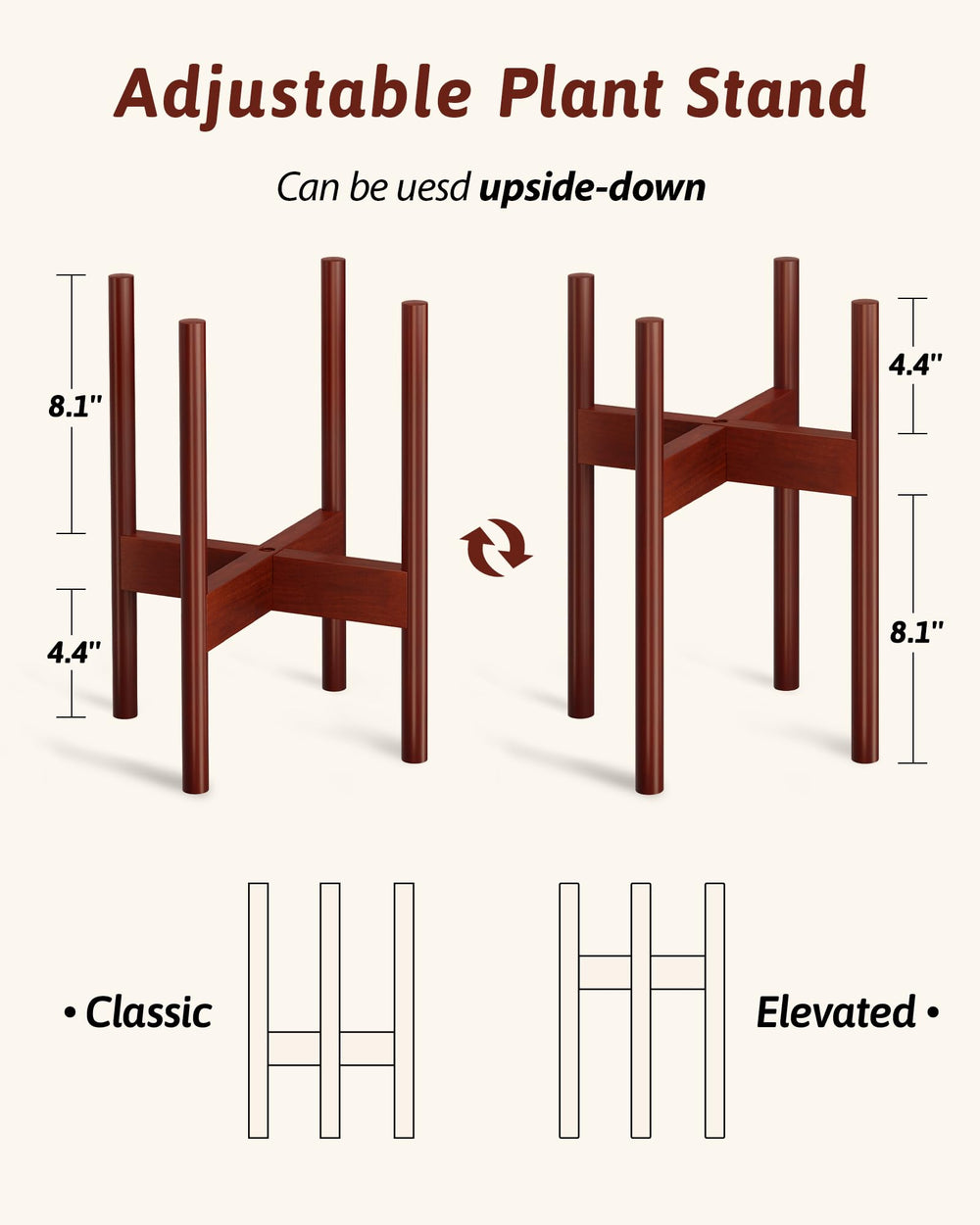 GENTINGBRO plant stand showing the non-slip pads on legs