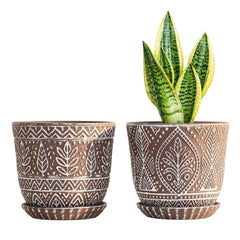 Gepege 6 inch brown ceramic plant pot with drainage and saucer