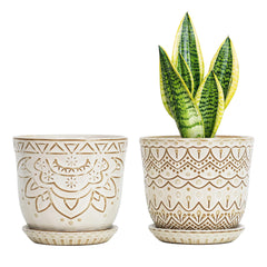 Gepege 6 Inch Ceramic Plant Pot set of 2 with saucers
