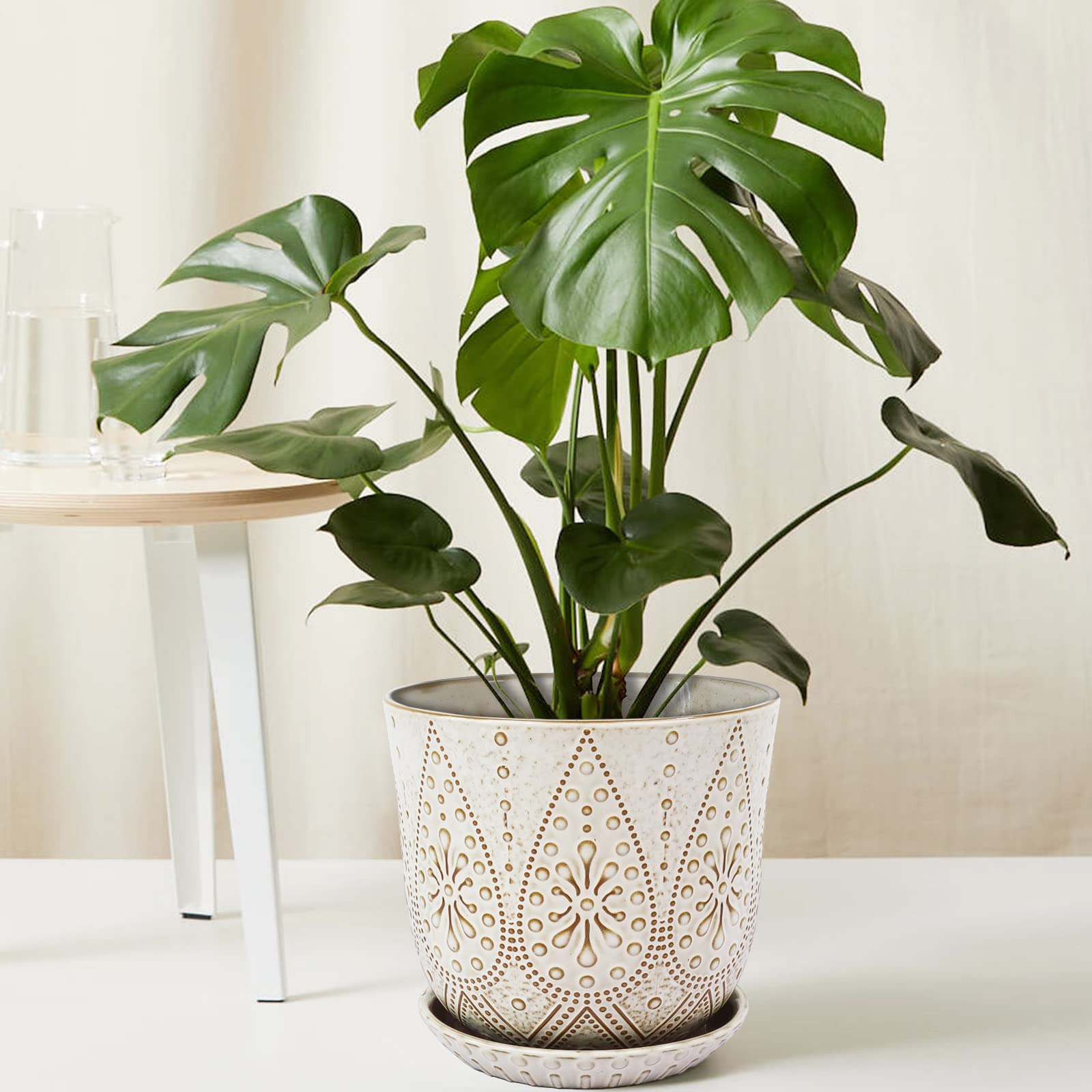 Gepege 8 Inch White Ceramic Plant Pot displayed on a tabletop