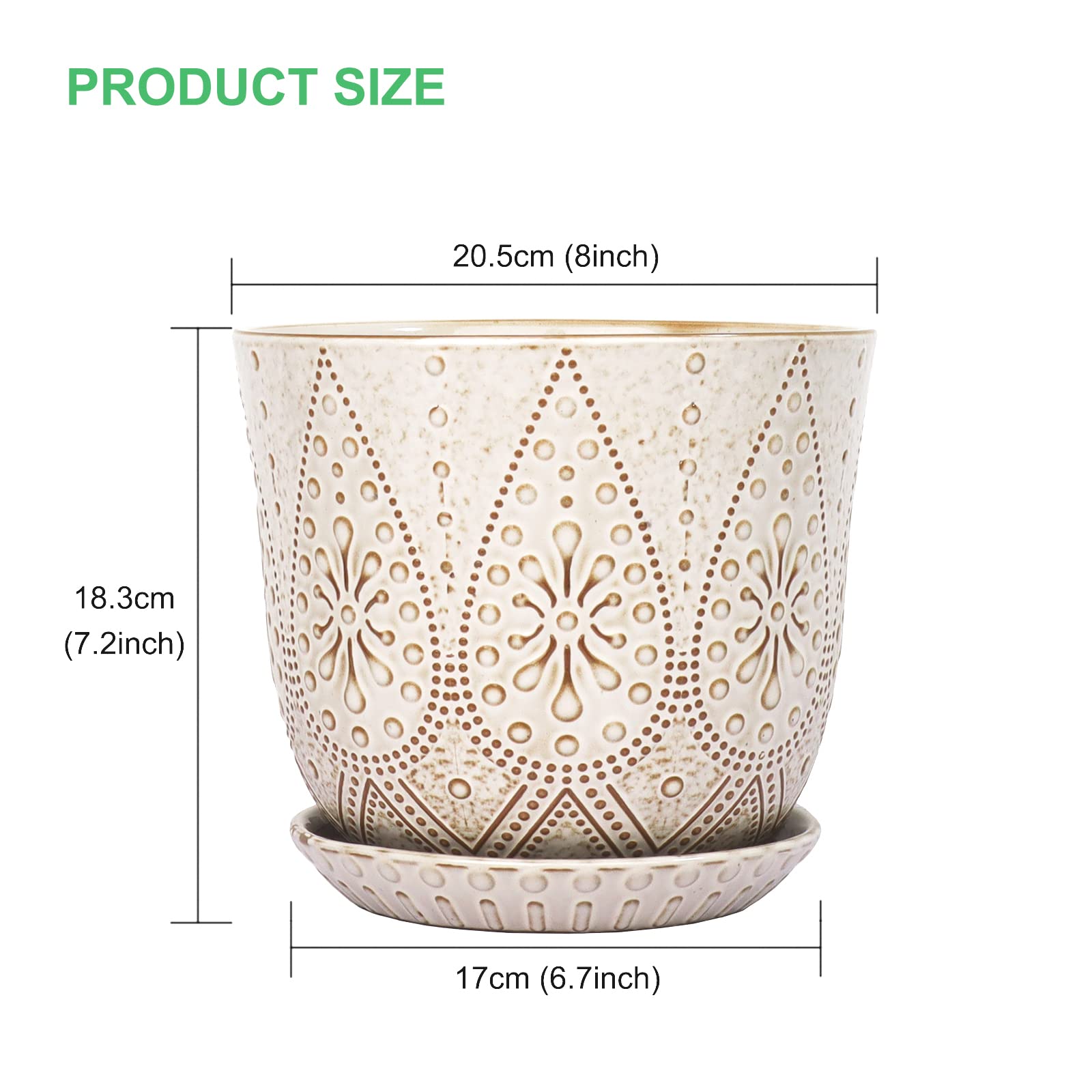 Gepege 8 Inch White Ceramic Plant Pot with saucer and mesh pad