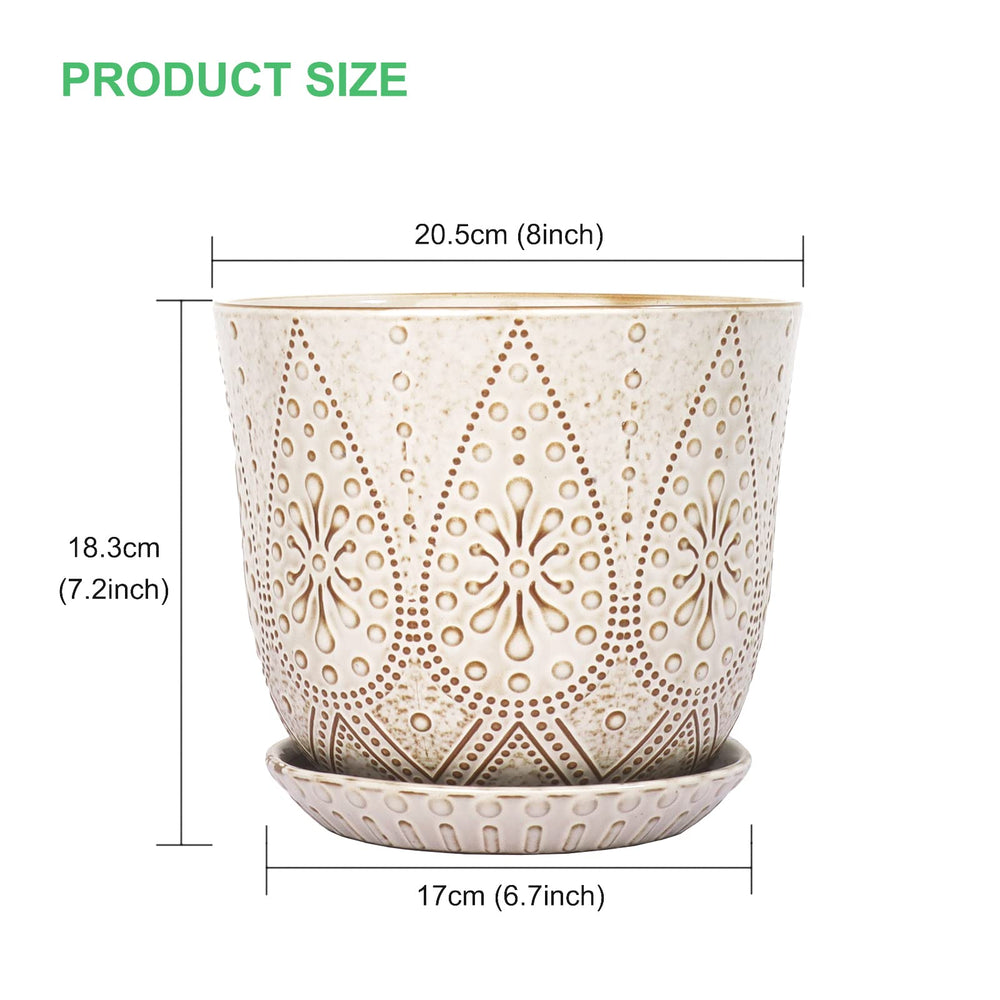 Gepege 8 Inch White Ceramic Plant Pot with saucer and mesh pad