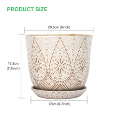 Gepege 8 Inch White Ceramic Plant Pot with saucer and mesh pad