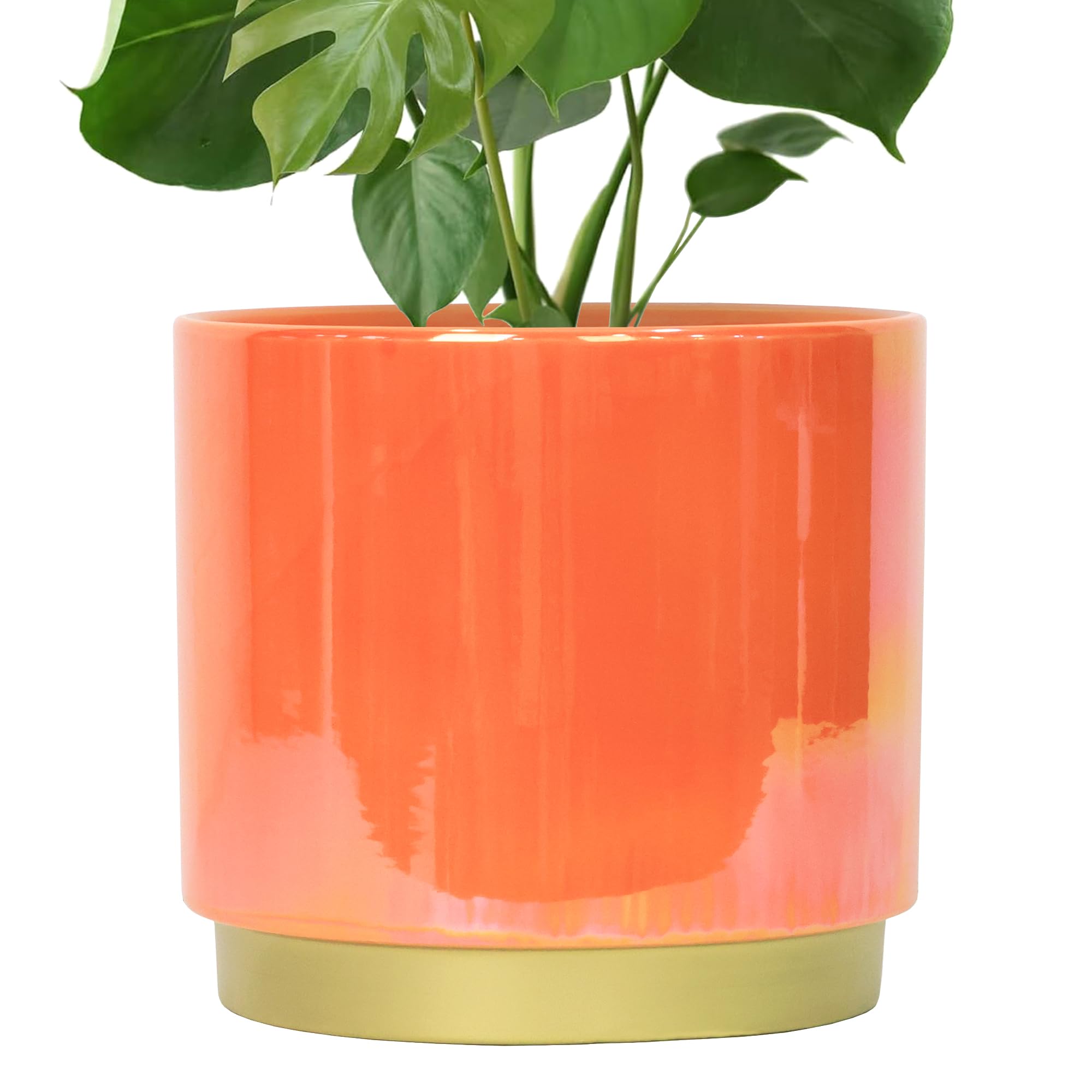Gepege 9.6-inch peach ceramic planter front view