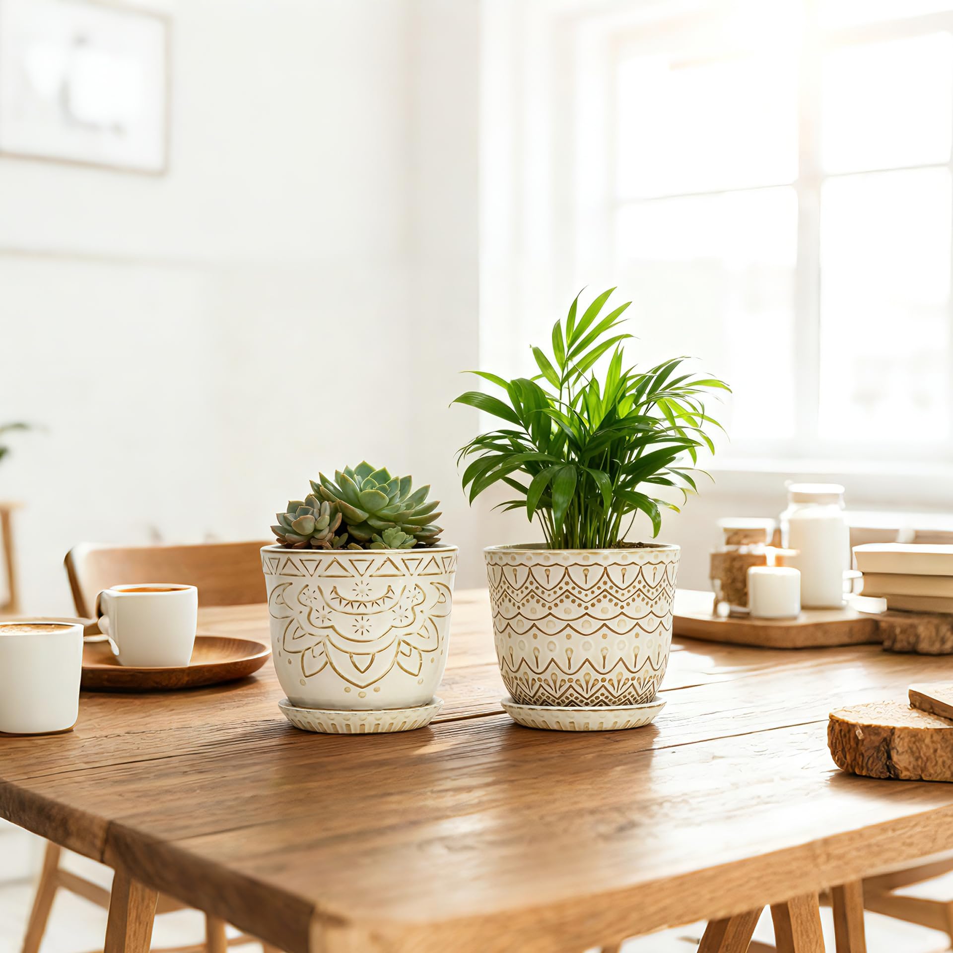 Gepege ceramic plant pot with decorative plants