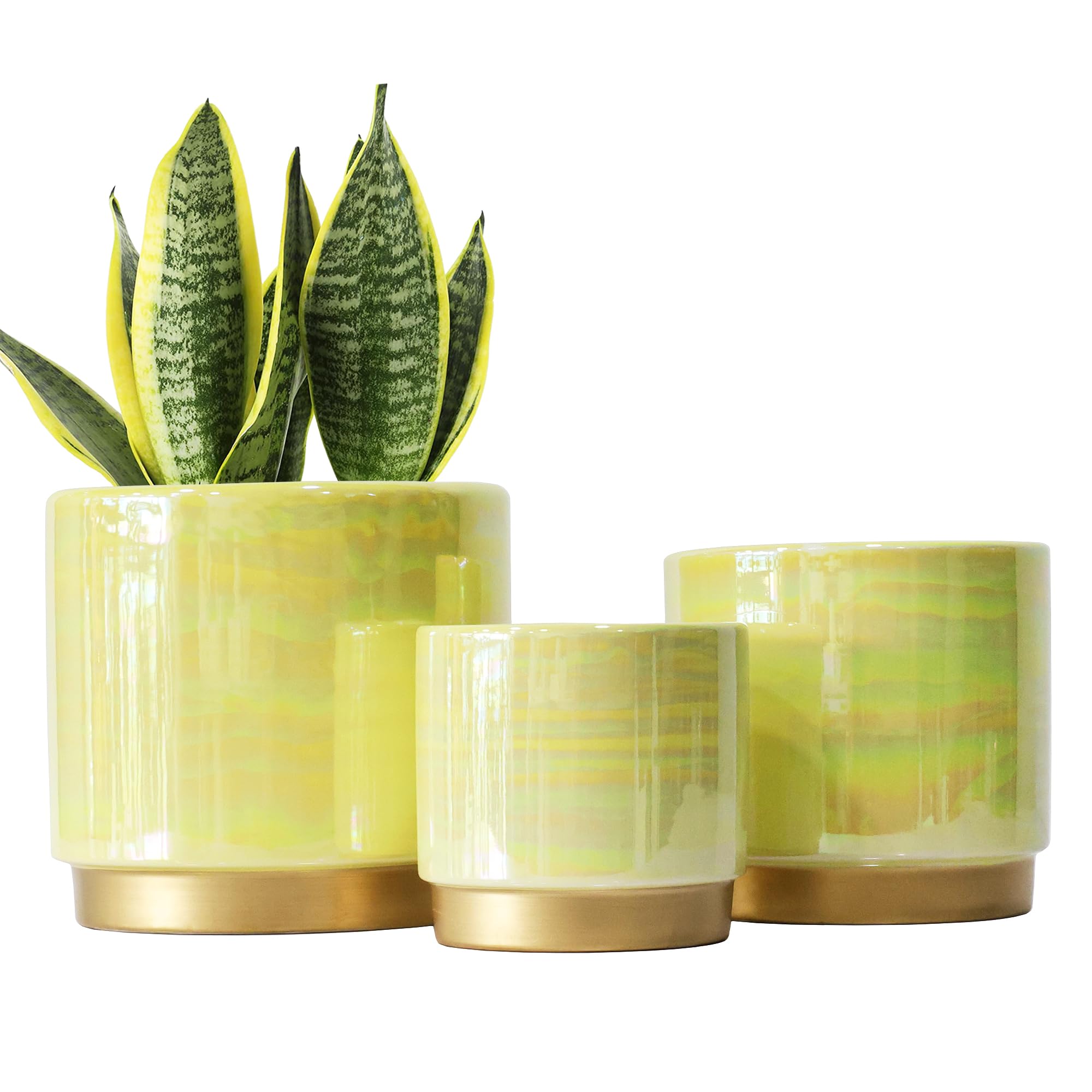 Gepege ceramic plant pots set of 3 in yellow