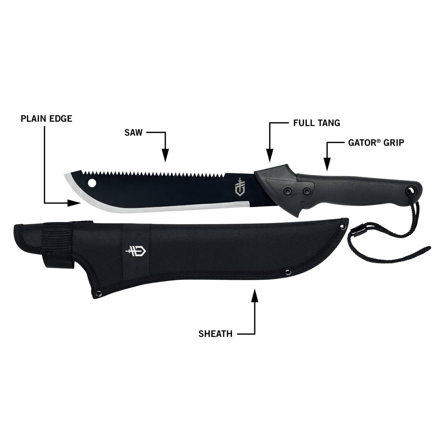 Gerber Gator Machete JR side view showcasing the saw edge