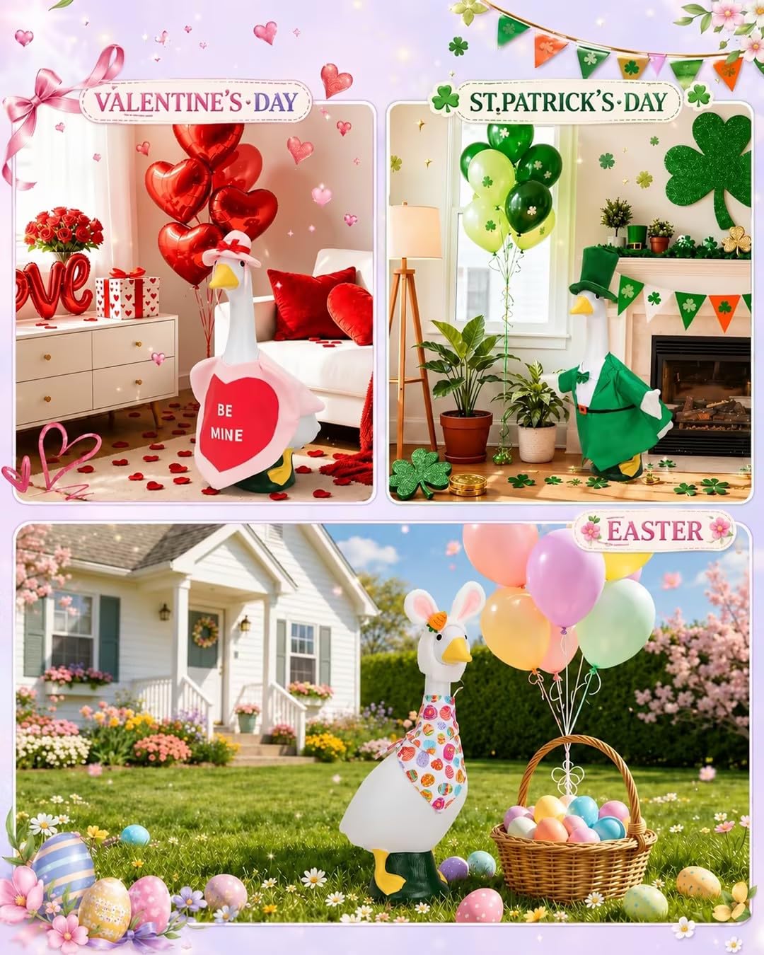 Gereat goose costume for St. Patrick's Day with green leaves