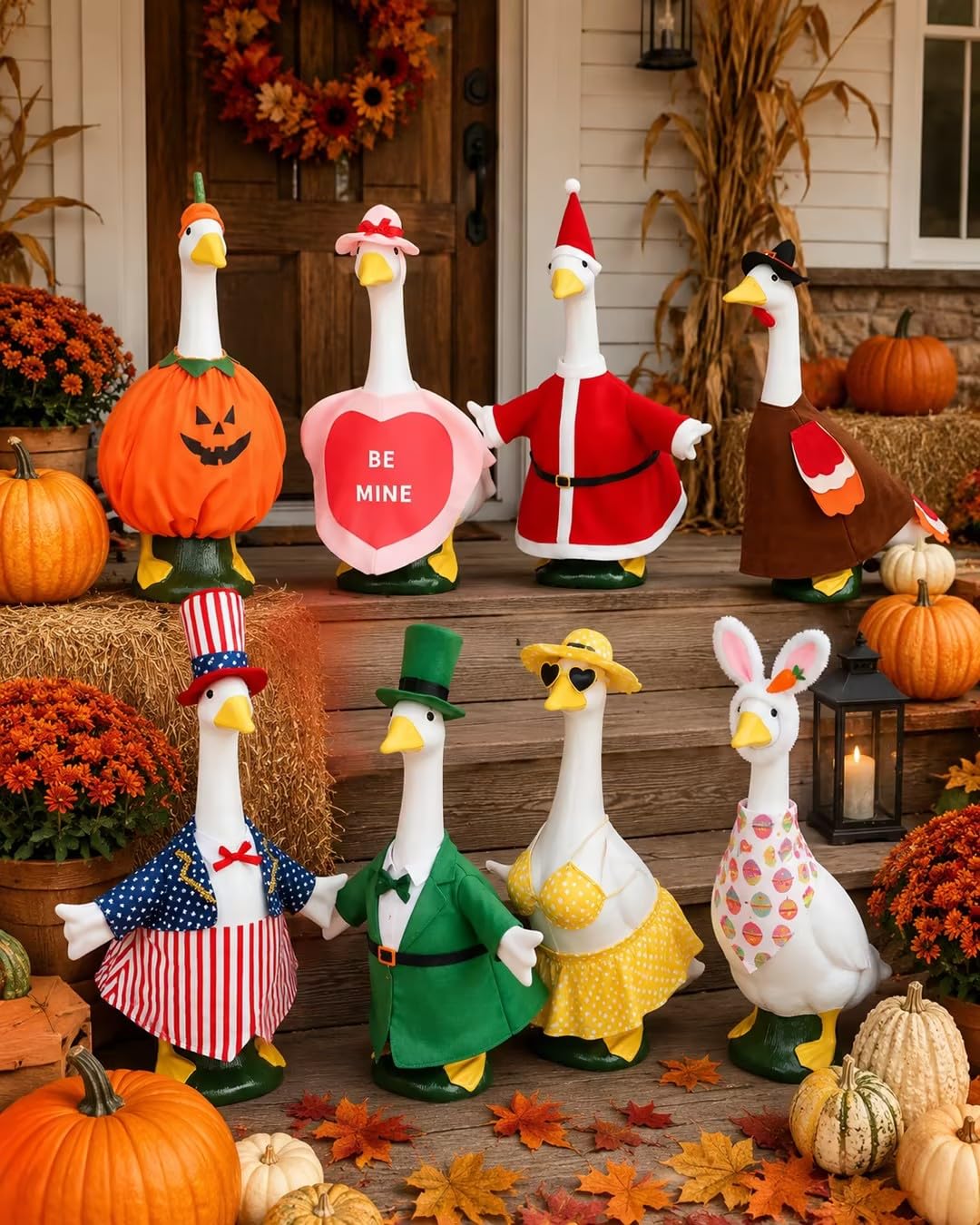 Gereat summer-themed goose costume with bright colours