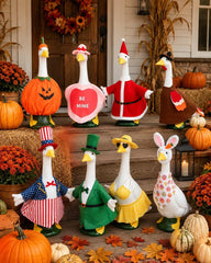 Gereat summer-themed goose costume with bright colours