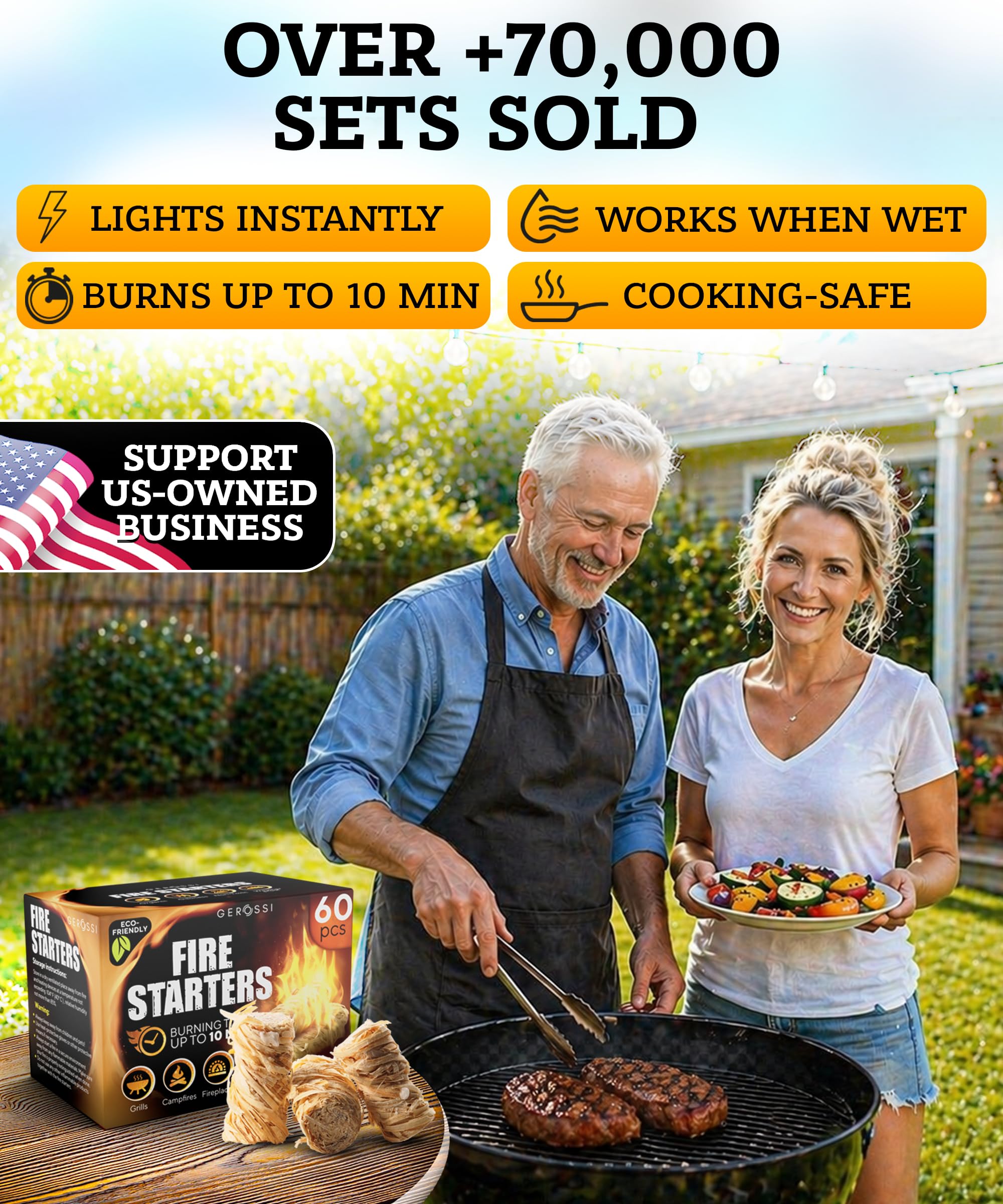 GEROSSI fire starter sticks prepared for grilling