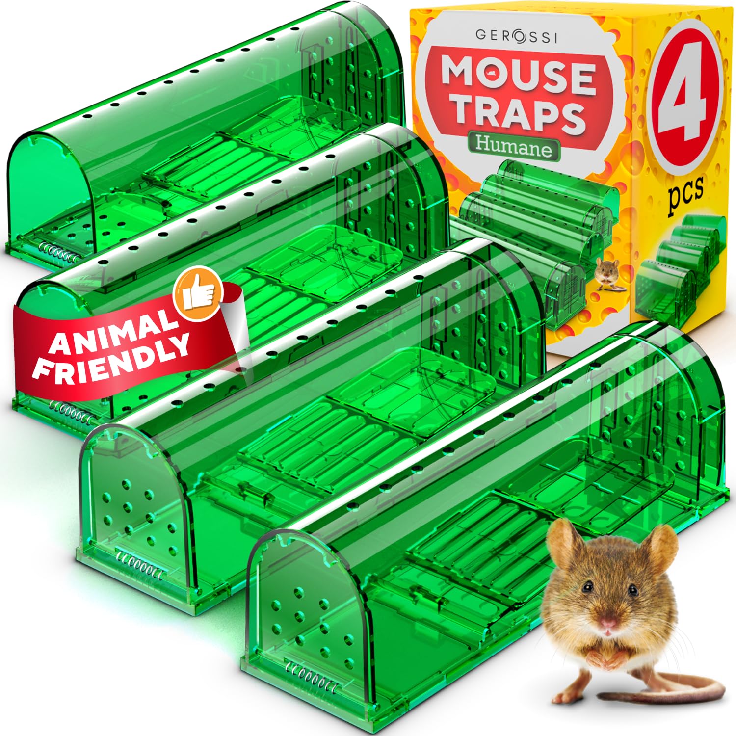 GEROSSI Humane Mouse Trap pack of 4 with see-through green design