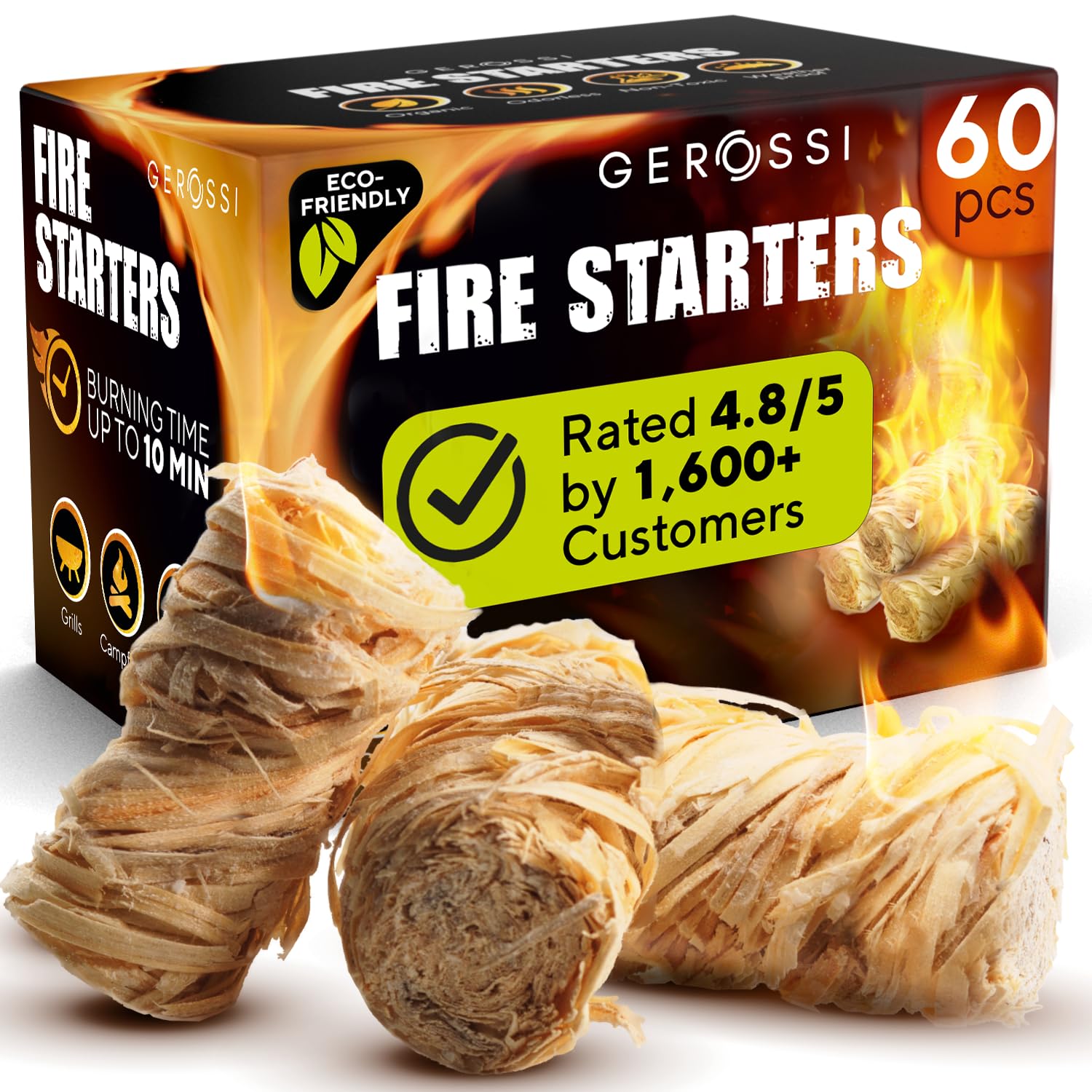 GEROSSI Pine Fire Starters 60 pack, sticks in a bag