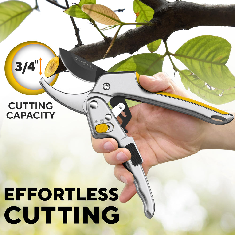 GEROSSI pruning shears showing ratchet mechanism close-up