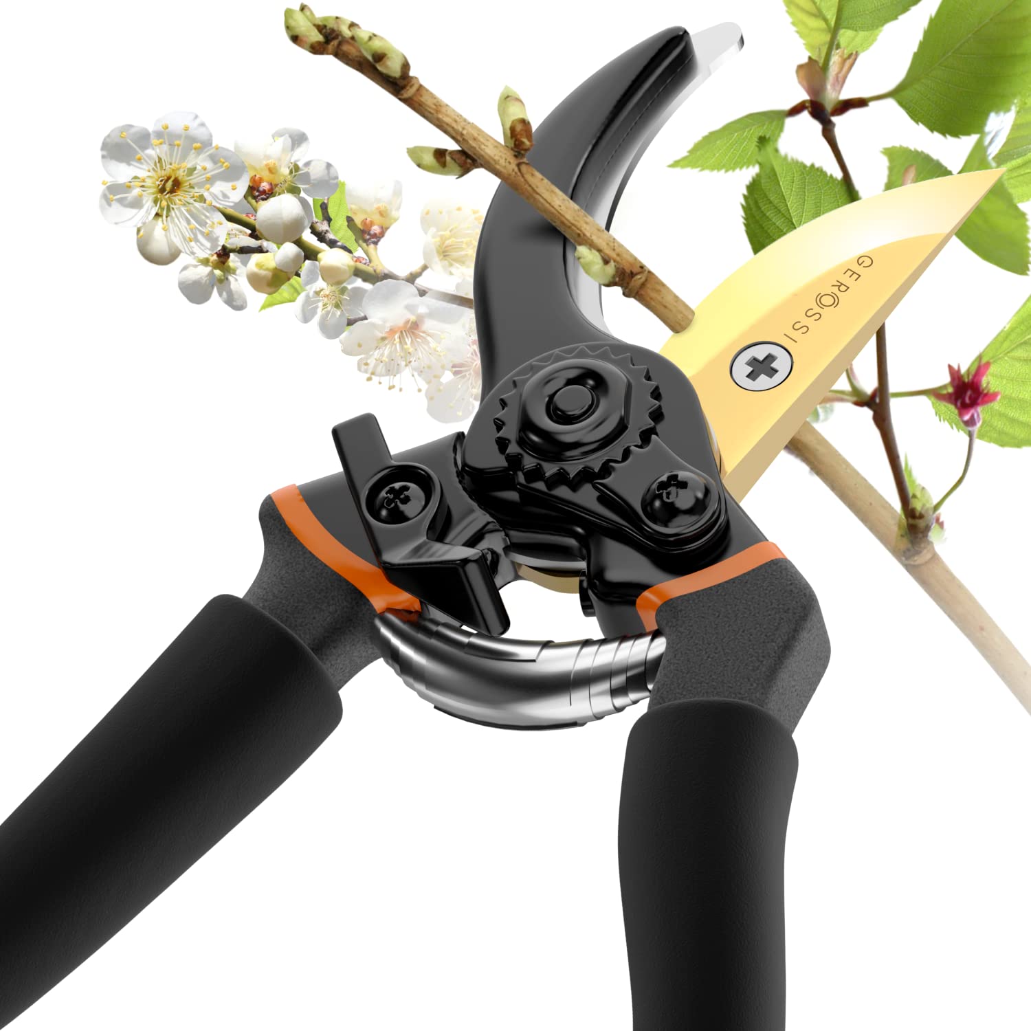 GEROSSI pruning shears side view demonstrating ergonomic handle